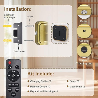 HISTAR Battery Operated Wall Sconce Set of 2, 10000mah Rechargeable Gold Crystal Wall Sconce, 3 Colors 360° Rotate Wireless Wall Scone Decor for Bathroom Bedroom Living Room, 20.5 Inch