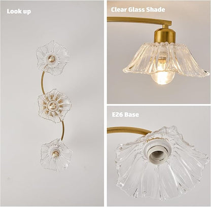 Semi Flush Mount Ceiling Light Fixture,3 Lights Modern Glass Shade Chandelier, Mini Ceiling Fixture for Entryway, Kitchen, Bedroom, Golden