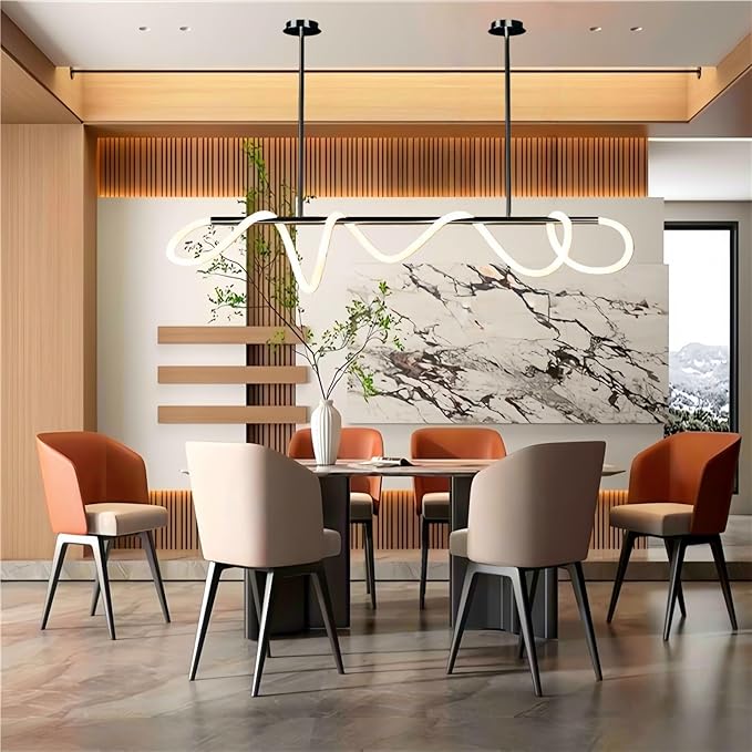 SMG Modern LED Linear Pendant Light for Dining Room, Dimmable Black Kitchen Chandelier, 59" Linear DIY Chandelier with Remote Control Stepless Dimming, Restaurant Office Long Hose Lamp