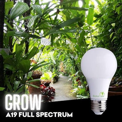 Bioluz LED Full Spectrum Grow Light Bulbs for Indoor Plants, A19 9W LED Bulbs Indoor Outdoor Energy-Efficient 3000K Soft White Plant Light Bulbs FCC RoHS Compliant UL Listed