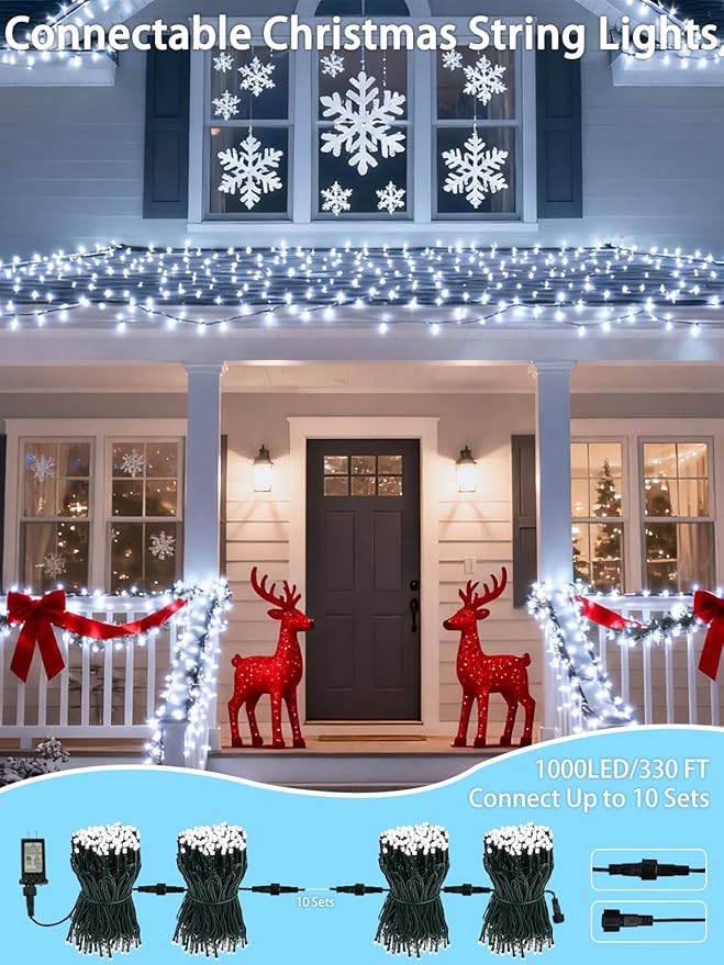 2-Pack 66FT 200 LED White Christmas String Lights Indoor Outdoor, Extendable Christmas Tree Lights with 13 Modes Twinkle Lights, Plug in Fairy String Lights for Xmas Tree Party Garden (Cool White)