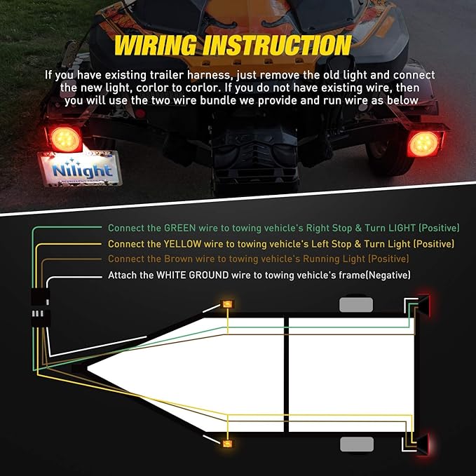 Nilight 2PCS Square LED Trailer Light Kit with Halo Glow Submersible LED Stop Turn Tail Side Marker Clearance License Light for 12V Trailer Boat Camper RV Trucks Snowmobile (TL-41)