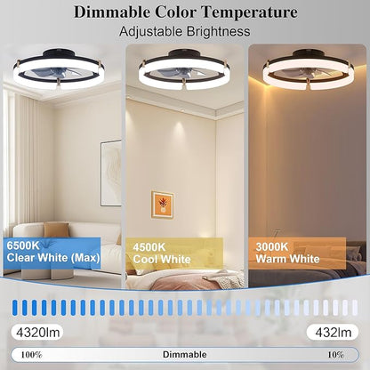 Smart Ceiling Fans with Lights Remote - 20'' WiFi Alexa Flush Mount Low Profile Modern Ceiling Fans for Bedroom - Stepless Color Temperature and 6 Speeds - Black