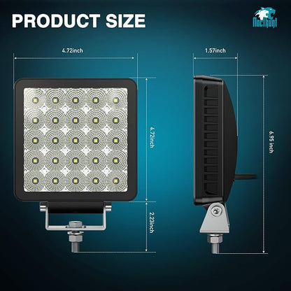 Nilight LED Light Pods 2 PCS 5 Inch 25LED Flood Beam Super Slim Square Driving Offroad Side Ditch Lights Built-in EMC for Tractor Truck Motorbike Boat ATV
