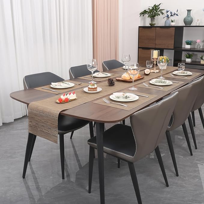 Myir JUN Table Runner, Vinyl Table Runner Indoor Arbitrarily Cropped Runner for Table Heatproof for Home Party (Light Brown, 12 x 94 inch)