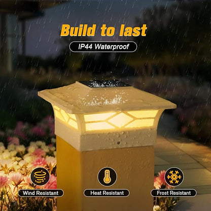 JOFIOS Solar Fence Post Lights 4pack, Cap Lights for 4x4/5x5 Vinyl Fence and 4x4/6x6 Wooden Post, Warm White/Cool White Lighting, White Solar Cap Outdoor Waterproof Decorate Garden Pathway Dcek Patio
