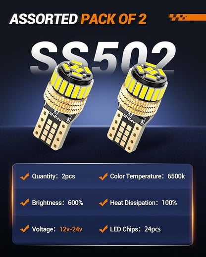 SEALIGHT 194 LED Bulb 6000K White 168 T10 2825 W5W 600% Brightness Wedge Interior Car Bulbs Replacement for License Plate Lights Dome Map Door Courtesy Trunk Parking, 2 PCS