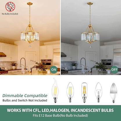 Crystal Chandelier - Rustic Gold Pendant Light - 15.7 Inch Diameter Height Adjustable Modern Ceiling Light - Ideal for Dining Rooms, Kitchens, Living Rooms