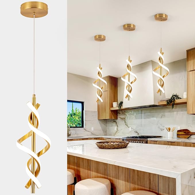 Modern LED Pendant Light Fixtures 4000K Pendant Lights Gold Hanging Lamp for Dining Room Bedroom Living Room (1 Pack)