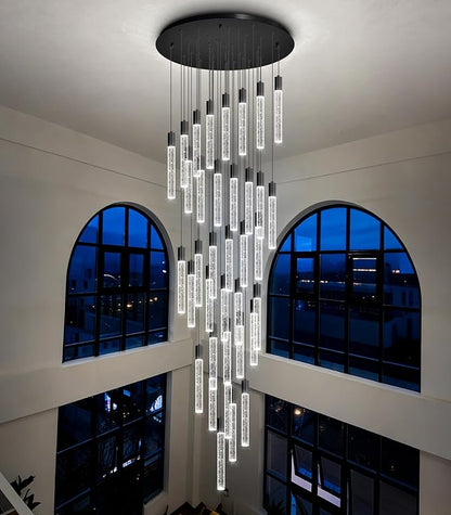 HAIXIANG 16 Foot Chandeliers for Living Room Entryway High Ceiling Light Fixtures Sloped Flush Mount Ceiling Pendant Lighting Dimmable Chandelier with Remote LED Crystal Pendants Lighting Black Light