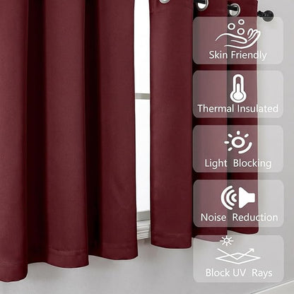 Simplebrand Burgundy Window Valance for Kitchen 14 Inches Long 2 Panels Set, Room Darkening Valance Curtains for Living Room, Grommet Short Privacy Kitchen Curtains for Bedroom Kids Room, 40Wx14L