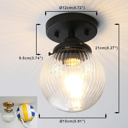 Yosoan 1-Light Indoor Flush Mount Hallway Ceiling Light, Single Modern Hardwired Vintage Industrial Retro Textured Striped Round Shade Farmhouse Lamp for Corridor Kitchen Bathroom Bedroom(Black)