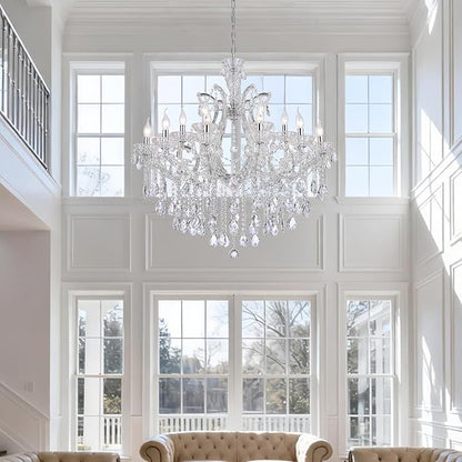Modern Large Crystal Chandelier for High Ceiling, 18 Lights 2 Layers Luxury Maria Theresa Chrome Chandelier Light Fixtures for Dining Room, Living Room, Foyer, Staircase, Lobby