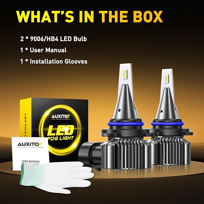 AUXITO 9006/HB4 3000K Golden Yellow LED Fog Light Bulbs 18000LM, 1000% Brighter Amber Fog Lights Kit, 1:1 OEM Replacement for Cars Trucks SUVs, 3-Min Install, IP68 Waterproof, Pack of 2