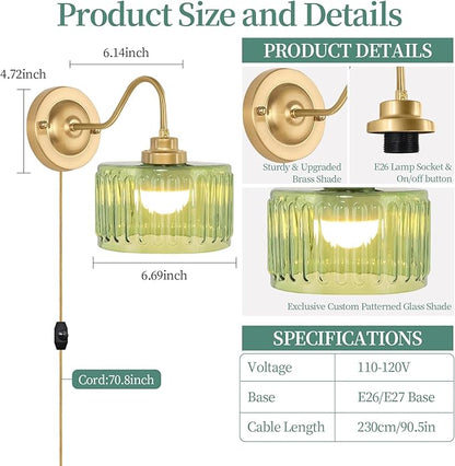 ZECOXOL Vintage Plug in Wall Sconces Dimmable Wall Sconces of Two,Wall Lamps with Plug in Cord & Flower Glass Lampshade,Gold Sconces Wall Decor Set of 2 Plug in Wall Lights Sconces for Bedroom
