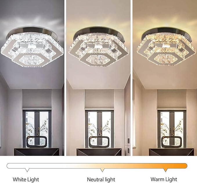 Modern Chandelier Crystal Flush Mount Ceiling Light LED Pendant Lamp Dimmable Chandelier for Dining Room Living Room Bedroom Kitchen Hallway(Remote Control)