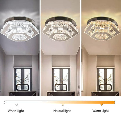 Modern Chandelier Crystal Flush Mount Ceiling Light LED Pendant Lamp Dimmable Chandelier for Dining Room Living Room Bedroom Kitchen Hallway(Remote Control)