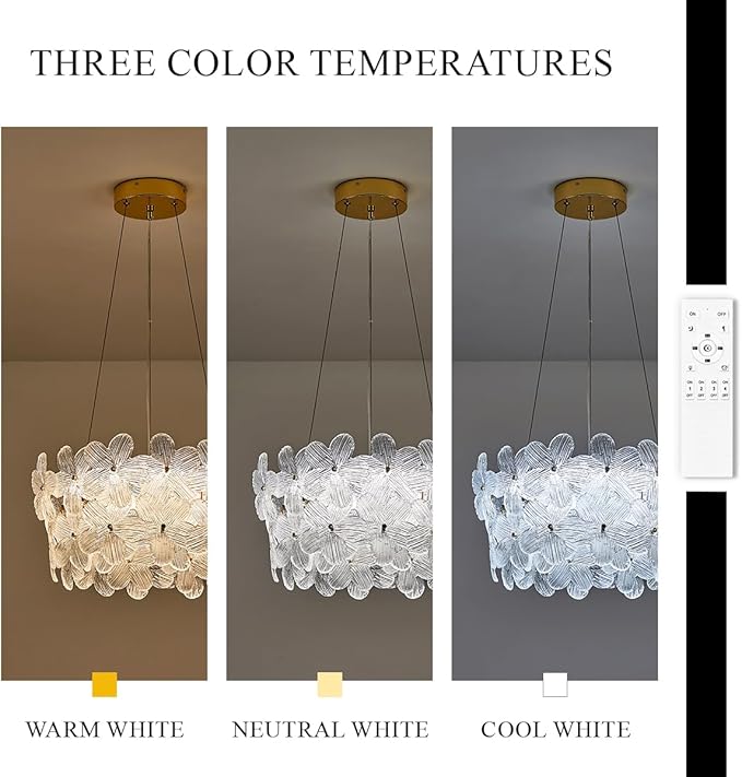 Flower Elegant Crystal LED Chandelier D20’’ Brushed Gold Contemporary for Dining Room Dimmable Flush Mount High Ceiling Chandeliers with Remote Control for Entryway Bedroom(3000K-6500K)