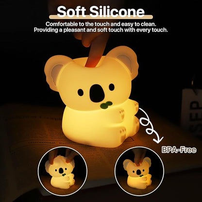 Cute Koala Night Light for Kids Rechargeable, Battery Operated Nightlight 3 Level Dimmable with RGB&Timer, Silicone Touch Nursery Lamp for Baby Girls Boys Bedroom Gifts