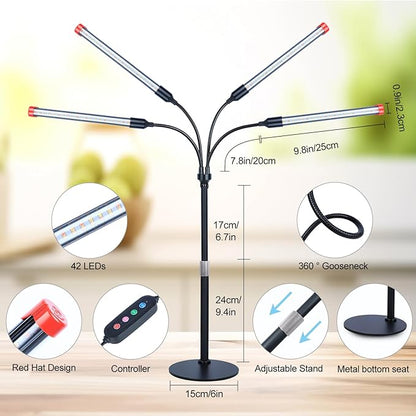 FECiDA 2026 4Head Table Top Grow Lights for Seed Starting, Indoor Plants, Bonsai, 36 Watt Power Draw, NO Need Adapter, 4/8/12/16/20H Timer, 16"-24" Height Adjustable