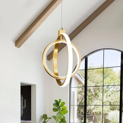 Modern LED Chandelier Gold Ring Pendant Light Fixtures 4000K Dimmable Height Adjustable Pendant Lighting for Dining Room Kitchen Island Bedroom Living Room Foyer（2-Pack）
