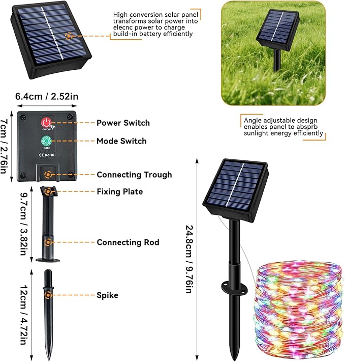 Solar String Lights Outdoor Waterproof 33ft 100LED 8 Modes Twinkle Lights Solar Fairy Lights for Patio, Garden Yard Party Wedding Tree Christmas Halloween Decoration, Multicolor