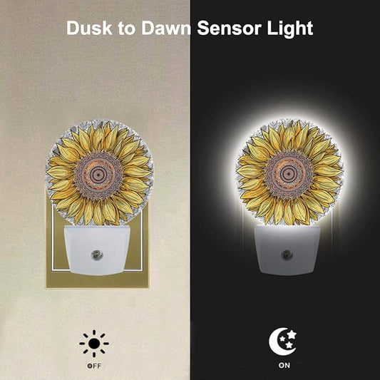 EKOBLA Sunflower Plug-in Night Light, Boho Yellow Floral LED Nightlight with Dusk to Dawn Sensor, Gift for Women, Mom & Grandma