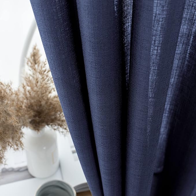 Melodieux Navy Semi Sheer Curtain Valance for Kitchen Cafe Small Windows Linen Look Rod Pocket, 52 by 18 Inch, 1 Panel