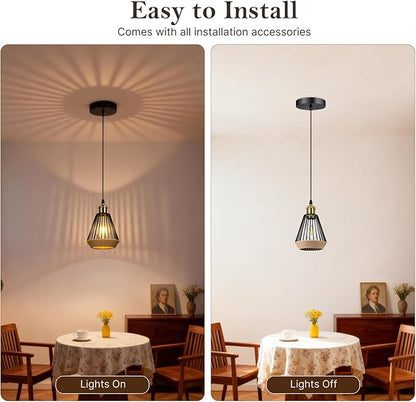 ropelux Pendant Lights Kitchen Island, Modern Kitchen Island Lighting, Adjustable Height Farmhouse Black Gold Brass Hanging Light Fixture for Living Room Sink Dining Room Bedroom- 2 Pcs