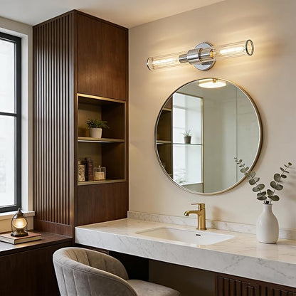 Chrome Bathroom Vanity Light, Wall Sconce Threaded Glass 1 Pack, Modern Wall Light for Bathroom, Living Room, Hallway, Kitchen - UL Certification (Bulb Not Included)