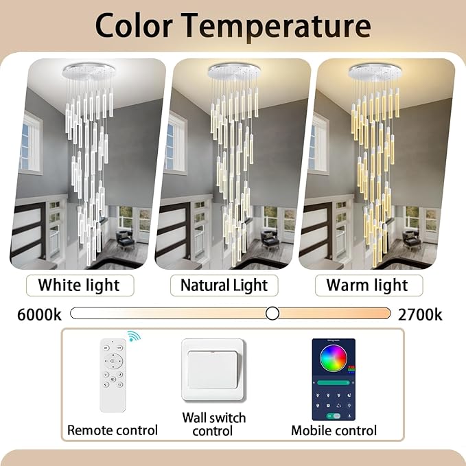 200" Extra Long Crystal Chandelier High Ceiling Lighting 36-Lights Modern Bubble Pendant Light Dimmable LED Staircase Foyer Entryway Villa Loft Duplex Hall Hotel Lobby Tall Ceiling Pendant Fixture