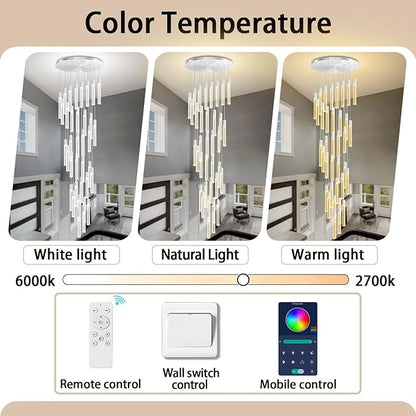 200" Extra Long Crystal Chandelier High Ceiling Lighting 36-Lights Modern Bubble Pendant Light Dimmable LED Staircase Foyer Entryway Villa Loft Duplex Hall Hotel Lobby Tall Ceiling Pendant Fixture