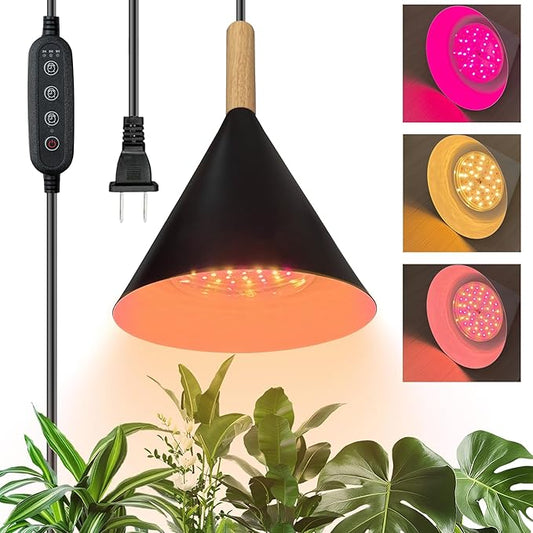 Full Spectrum Hanging Plant Grow Light with Height Adjustable Fabric Power Cord, Pendant Grow Light, Plant Lights for Indoor Plants (Black)