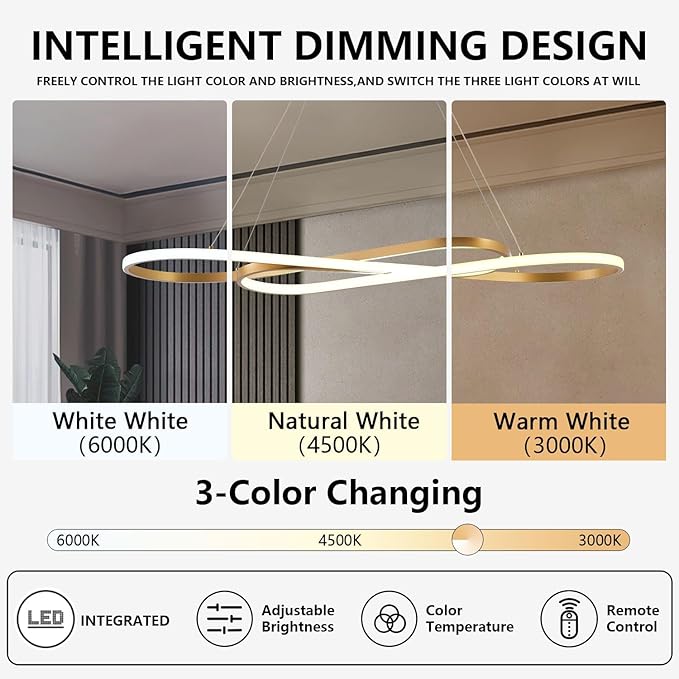 Modern Gold Chandelier for Dining Room Light Fixture Over Table