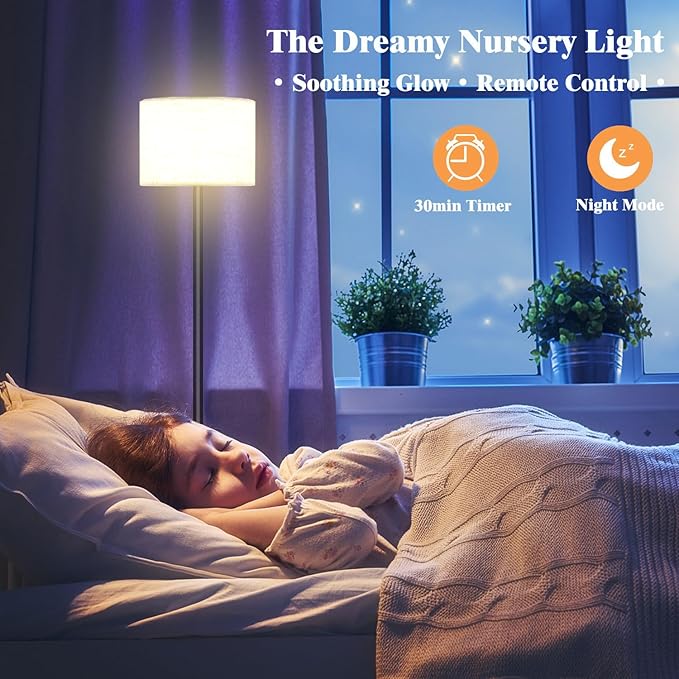 Qaubauyt Smart LED Floor Lamp with APP Control & RGB Colors - Dimmable Standing Lamp for Living Room, Bedroom, Gaming - Remote, Timer, 9W Bulb Included, 60.6" Modern Tall Lamp (White)