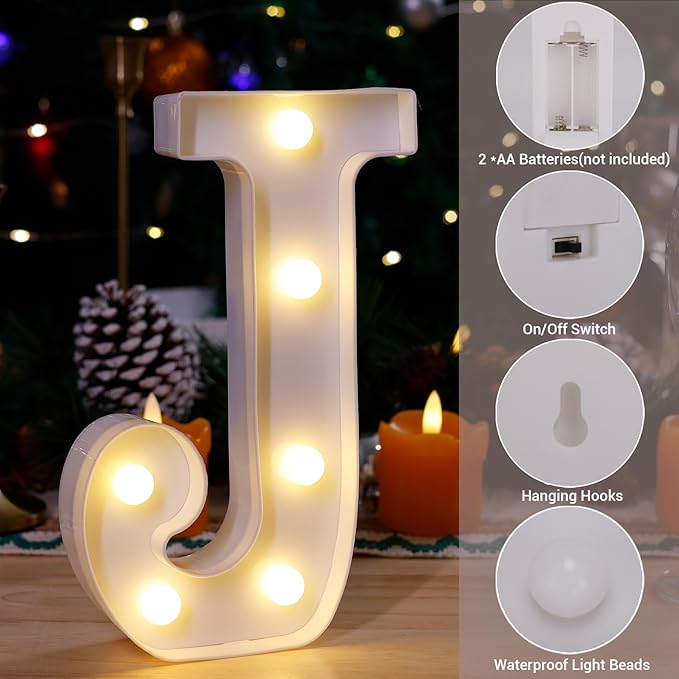 LED Marquee Sign Light Up Letters, Alphabet Light Up Letters Sign, Battery Powered LED Letter Lights for Night Light, Wedding, Birthday, Party, Christmas or Home Decor (Letter J)