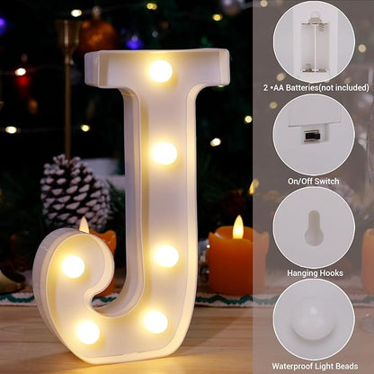 LED Marquee Sign Light Up Letters, Alphabet Light Up Letters Sign, Battery Powered LED Letter Lights for Night Light, Wedding, Birthday, Party, Christmas or Home Decor (Letter J)