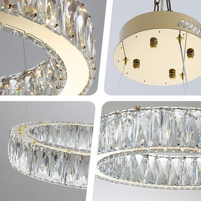 Modern LED Ring Pendant Light Dimmable Crystal Chandelier 15.7" Gold Crystal Chandelier for Dining Room Living Room
