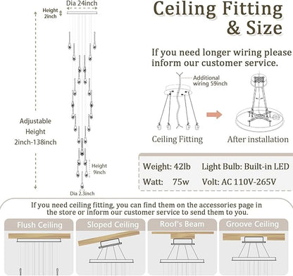 ykolupty Modern Crystal Chandelier 25-Lights Raindrop Chandeliers LED Dimmable High Ceiling Pendant Light Black Large Chadnelier for Foyer Entrance Living Room