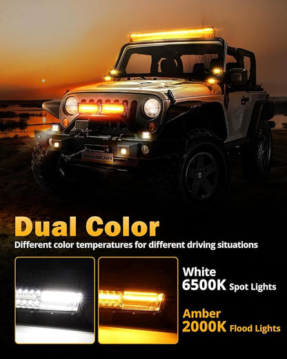Auxbeam 6 Modes Amber White Series 50 Inch Curved LED Light Bar 288W Strobe Flash Warning Multi-Function Offroad Lighting Spot Flood Combo Driving Fog Lamp for Truck, Jeep, Boat, Car, 4x4