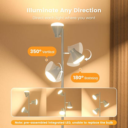 SIBRILLE 36W LED Tree Floor Lamp, Dimmable Tall Standing Lamp with Remote & Touch Control, 4 Color Temperatures Bright Floor Lamp, 3 Rotatable Light Modern Floor Lamps