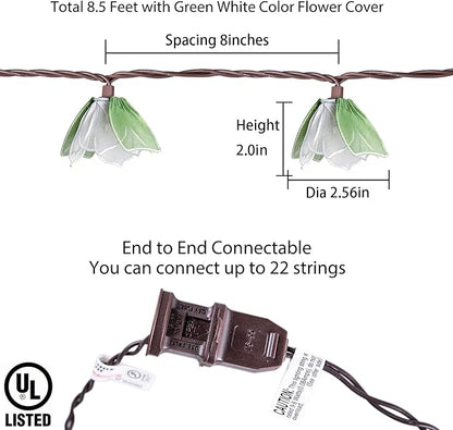TWINKVILLA Decorative String Lights Plug in with 10 Bulbs, Flower Garland Fairy Lights Connectable Weatherproof Outdoor Indoor for Wedding Pergola Bedroom Porch Floral Home Decor (Green White)