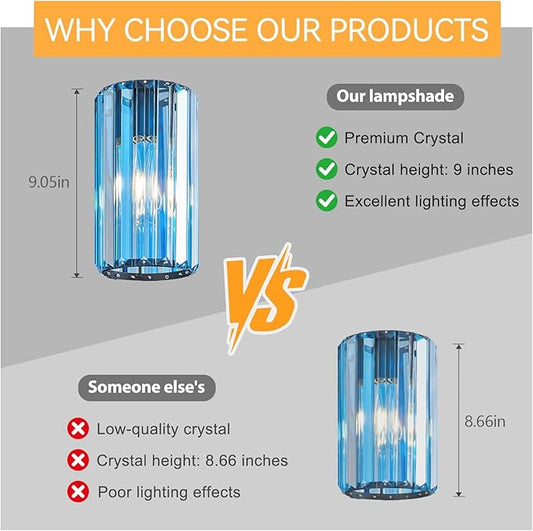 Modern Crystal Pendant Light Mini Light Blue Chandeliers Adjustable Pendant Lights Fixture for Kitchen Island Dinning Room Corridor Bedroom(Light Blue 2-Pack)