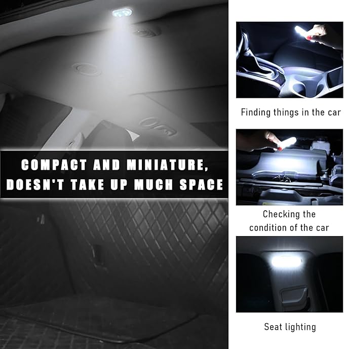 KVAEY 4 PCS Car LED Lights Interior Wireless, 7 Colors Magnetic Auto Ambient Light with 6 Bright LED Lamp Beads, Portable USB Rechargeable Vehicle Interior Led Night Light (White, Magnetic, 2pcs)
