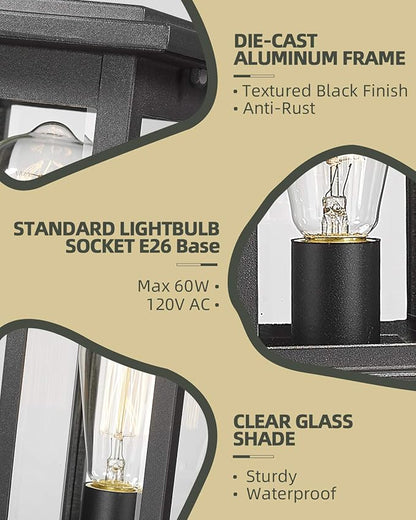 Outdoor Post Light Fixtures, HWH Exterior Pillar Lantern Pole Lamp in Matte Black Finish with Clear Glass Shade, 5HD37P BK