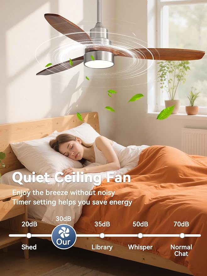 Sofucor 52 Inch Solid Wood Smart Ceiling Fans with Lights and Remote, Works with App/Alexa/Google, 6-Speed Outdoor Ceiling Fan with Light, 3 Blade Ceiling Fan, Quiet DC Motor for Living Room Patio