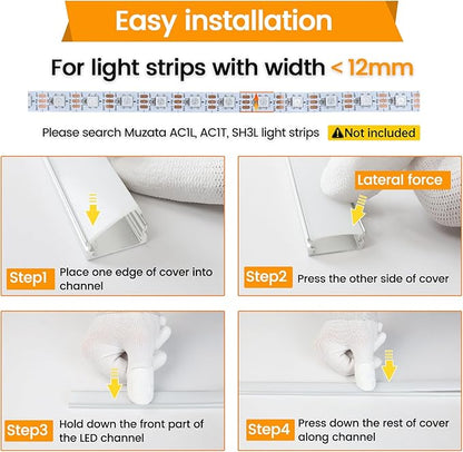 Muzata 20Pack 3.3FT/1M LED Channel Aluminum U Shape Silver LED Strip Diffuser Channel with Milky White Cover Easy Installation U1SW WW 1M