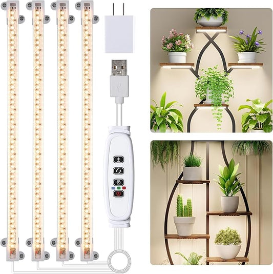 Hywyimlait LED Grow Light Strips for Indoor Plants Full Spectrum 3500K, 192 LEDs Plant Light Bar with 3/9/12H Timer, 10 Dimmable Levels for Seedling Succulent, 13 Inches, 4 Head