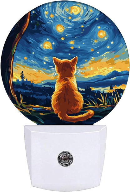 Lonely Cat Night Light,Starry Night Lights Plug into Wall for Kitchens Toilets Bedroom Decorative Half Round Nightlight Led Lamp 0.5W Sleep Friendly