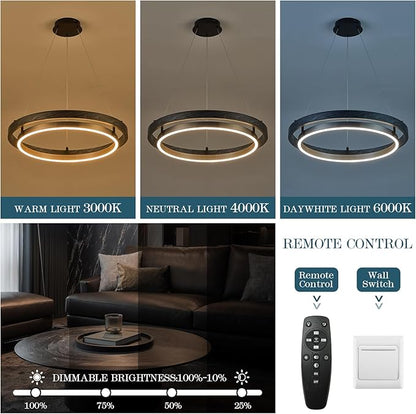 LED Ring Chandelier Dimmable Black Chandelier Round Foyer Chandeliers Light Brushed Nickel Circular Chandeliers for Dining Room Entry Bedroom Office Living Room 24in
